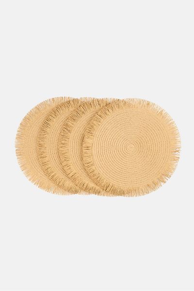 BEBEHOME 4 Piece Round Place Mat, Beige