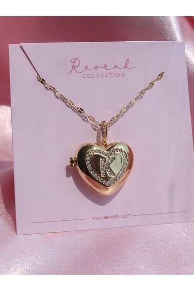 Reorah Collection Heart Letter Locket Steel Necklace-Letter K