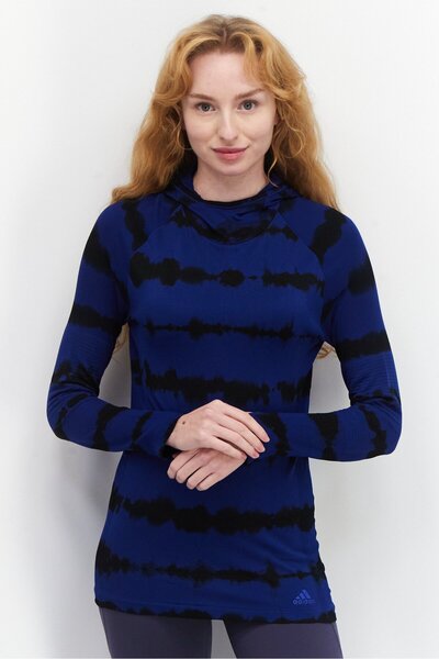 adidas Women Sportswear Fit Long Sleeves Training Hoodies, Blue/Black