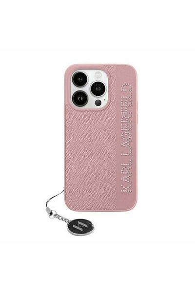 Karl Lagerfeld Case for IPhone 15 Pro Max, Karl Lagerfeld, Saffiano Rhinestones&Charm, Pink