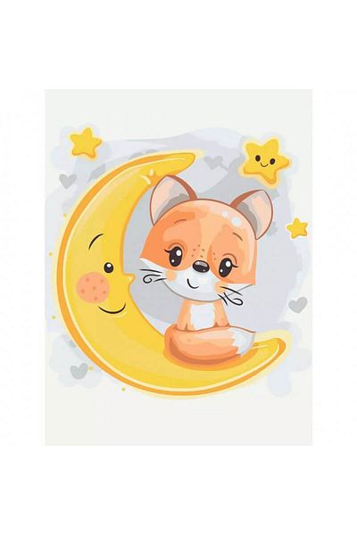 Brushme Painting By Numbers Set 30x40 Cm Little Fox On The Moon With Brushes And Colors