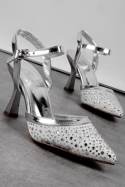 Lal Shoes & Bags حذاء Edan نسائي بكعب مدبب ومزين بالخرز اللامع - رمادي