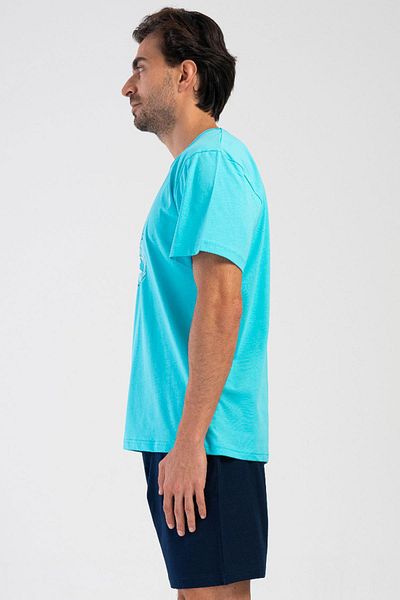 VİENETTA Men's Short Sleeve Turquoise Shorts Pajama Suit C4T3N4O804