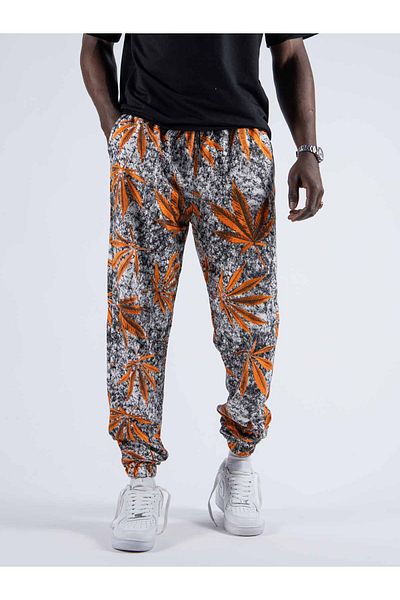 SUPERBLUE Men's Floral Print Patterned Orange Jogger Pants