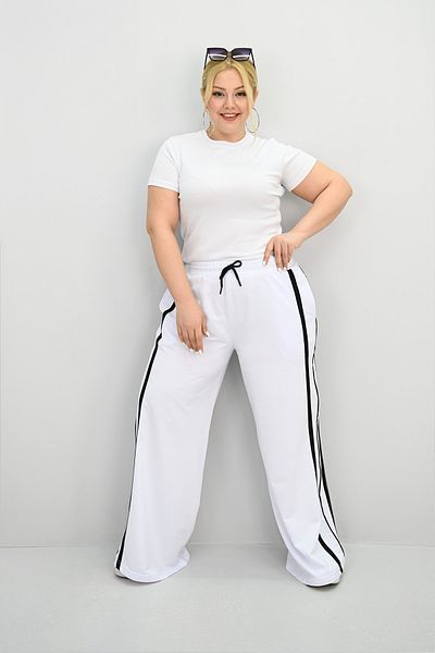 Koza Butik Women's Large Size Side Stripe Detailed Loose Wide Leg Sweatpants 6339-25