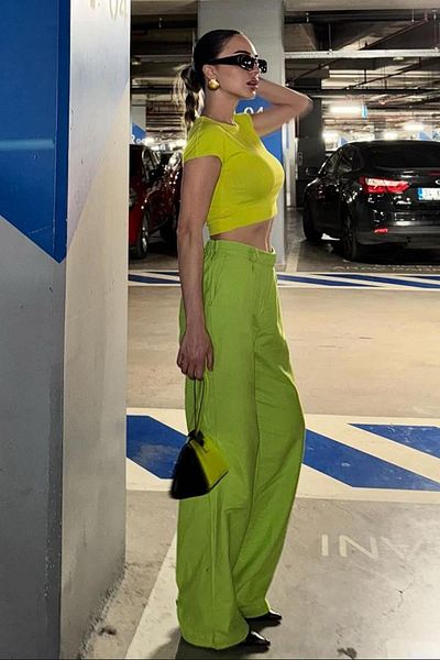 Madmext Green Belted Wide Leg Women's Trousers MG2021