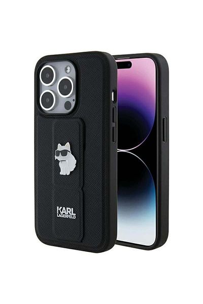 Karl Lagerfeld Case for IPhone 15 Pro Max, Karl Lagerfeld, Saffiano Gripstand, Black