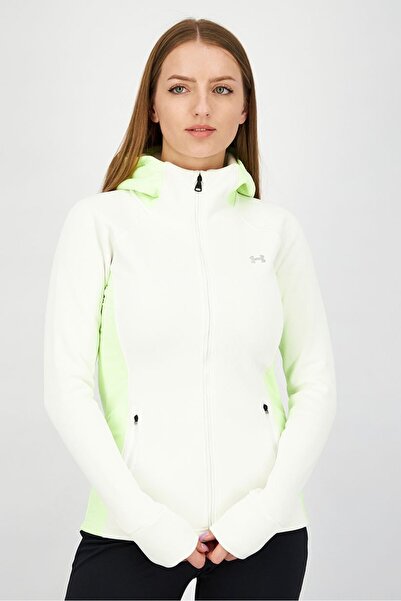 Under Armour سترة نسائية بغطاء رأس رأس وشعار العلامة التجارية، باللون الأبيض
