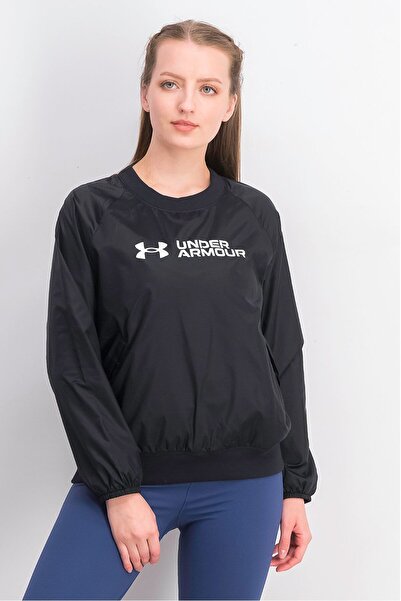 Under Armour جاكيت نسائي بقصّة عادية وأكمام طويلة وشعار العلامة التجارية، أسود