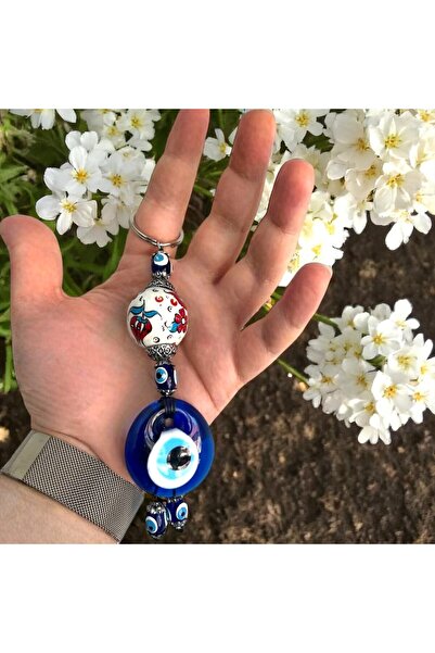 DDM GLOBAL Elegance of Tile Art: Handmade Evil Eye Beaded Keychain White