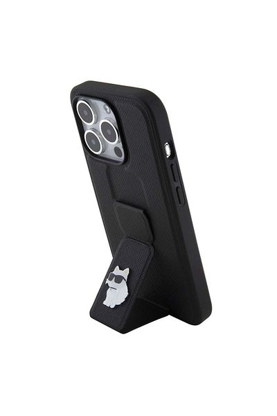 Karl Lagerfeld Case for IPhone 15 Pro, Karl Lagerfeld, Saffiano Gripstand, Black