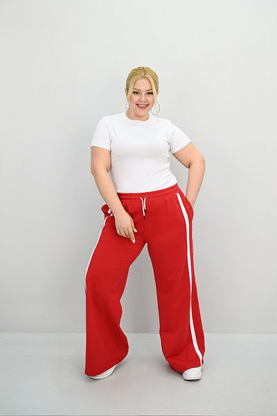 Koza Butik Women's Large Size Side Stripe Detailed Loose Wide Leg Sweatpants 6339-25