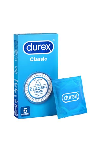 Durex Prezervative Classic, 6 Bucati, Latex, Lubrifiant Pe Baza De Silicon, Diametru Mare 56mm