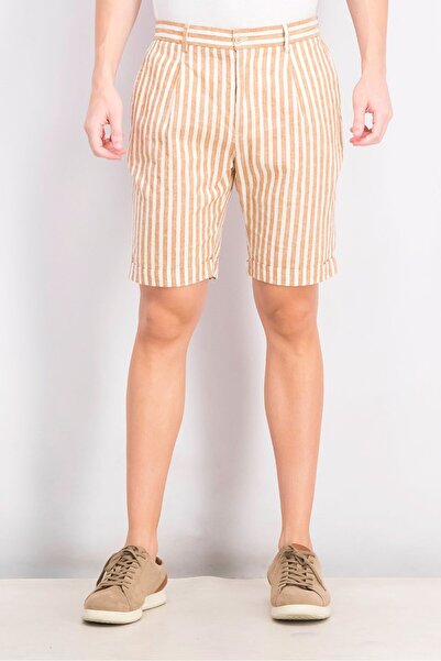 SSEINSE شورت رجالي مخطط أساسي، بني وبيج