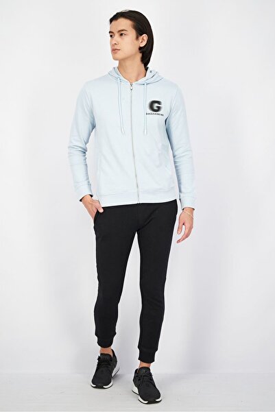 GAZZARRİNİ Men Brand Logo Long Sleeves Hoodie, Light Blue