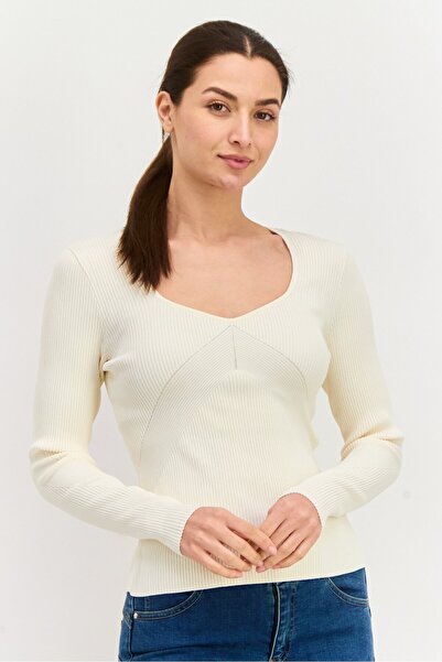 rag & bone Women Queen Anne Neck Long Sleeves Knitted Top, Ivory