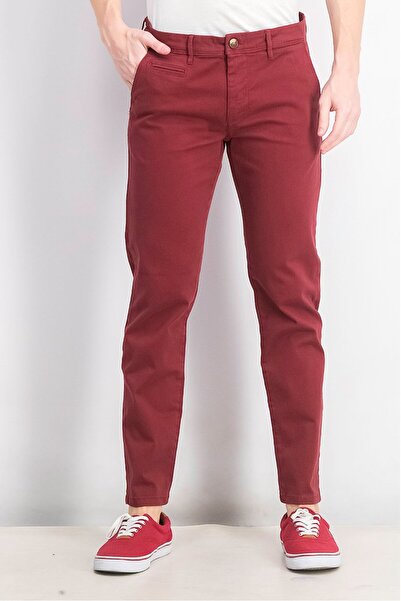 SSEINSE Men Plain Stretch Pants, Burgundy