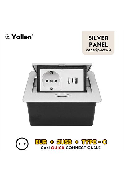 Choice EUR 2USB TPC 45SW Metal Panel EUR Version RU Table Socket 2Outlet 2USB A Or C Option Office Kitchen