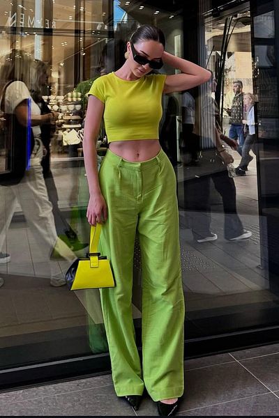 Madmext Green Belted Wide Leg Women's Trousers MG2021