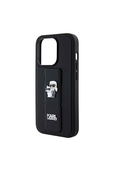 Karl Lagerfeld Case for IPhone 15 Pro, Karl Lagerfeld, Saffiano Gripstand, Black