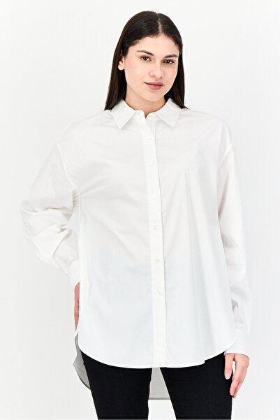 Esprit Women Pointed Neck Long Sleeve Solid Tunic Top, White