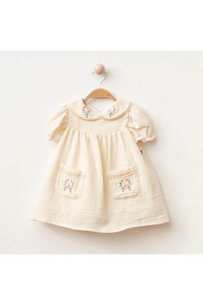 My Lusa Baby Floral Embroidered Muslin Baby Girl Dress
