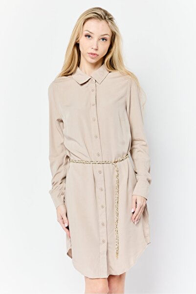 Guess فستان نسائي قصير سادة، رمادي فاتح