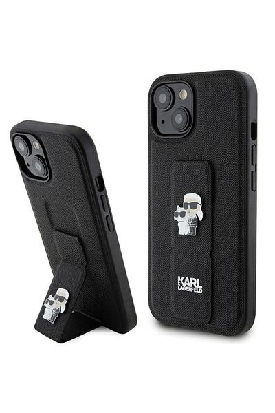 Karl Lagerfeld Case for IPhone 14 Plus / 15 Plus, Karl Lagerfeld, Saffiano Gripstand, Black