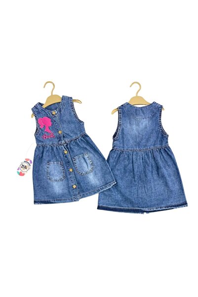 Zear Kids BARBİ NAKIŞLI KOT ELBİSE