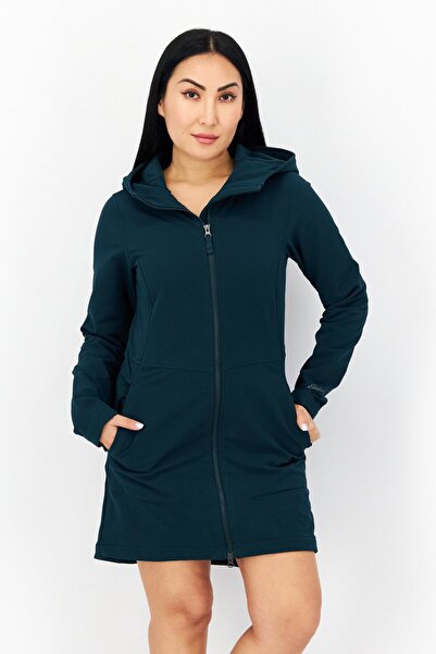 Eddie Bauer Women Hooded Long Sleeves Plain Sweater Dress, Teal Blue