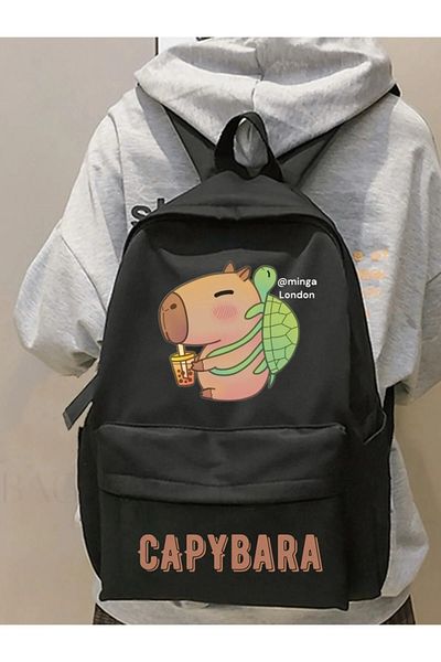 DEEFWEAR Black Capybara Green Turtle Printed School, Classroom, Course Printed Backpack