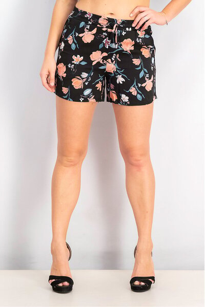 edc Women Floral Print Drawstring Shorts, Black