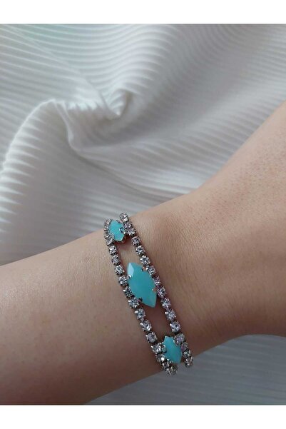 Avcıoğlu Aksesuar سوار نسائي من الأكريليك الملون وحجر الزركون مطلي بالفضة