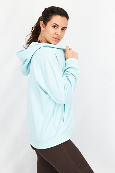 Ocean Pacific Women Hooded Neck Graphic Full Zip Sweatshirt, Pastel Turquoise