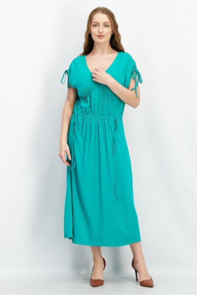 Esprit فستان نسائي متوسط الطول بأكمام قصيرة، أخضر