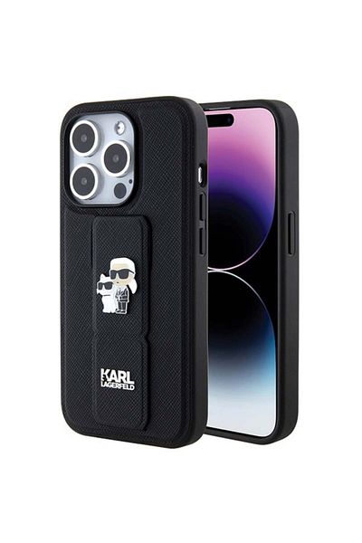 Karl Lagerfeld Case for IPhone 14 Pro, Karl Lagerfeld, Saffiano Gripstand, Black