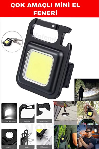 VOLEMİ Çok Amaçlı Taşınabilir LED Işık | USB-C Şarjlı, Mıknatıslı, Şişe Açacaklı Mini Kamp Lambası
