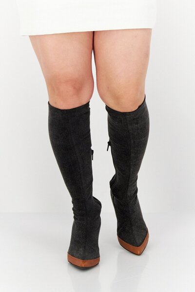 Diesel Women Pointed Toe Denim Knee High Boots, Black