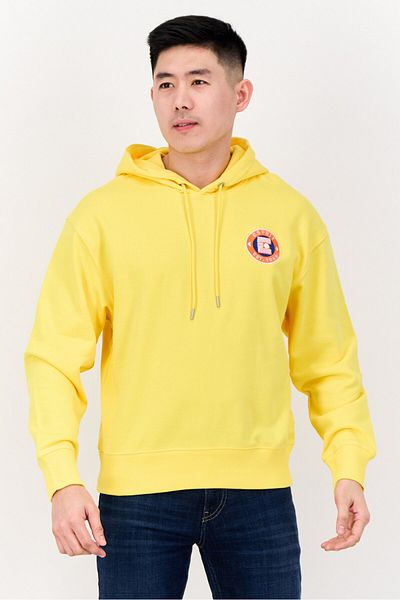 Esprit Men Long Sleeves Embroidered Logo Hooded Sweatshirts, Yellow