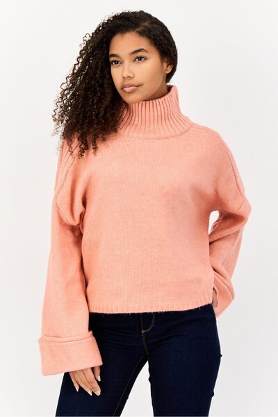 Asos Design Women Turtle Neck Long Sleeves Knitted Sweaters, Peach