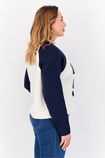 No Comment Women Crew Neck Two-Tone Conversational Slogan Sweater, Ivory