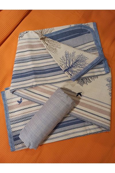 ŞENER HOME Noua cearșaf de pat cu model Arborele vieții cu set de piche unic elastic - Albastru