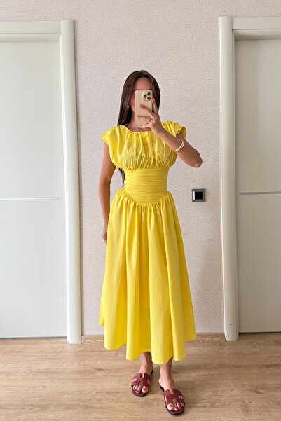 JaMolls drape büzgü detay kloş geniş etek muadil midi tasarım korsajlı tasarım uzun pinterest elbise