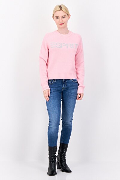 Esprit Women Ribbed Collar Embroidered Logo Sweaters, Pink