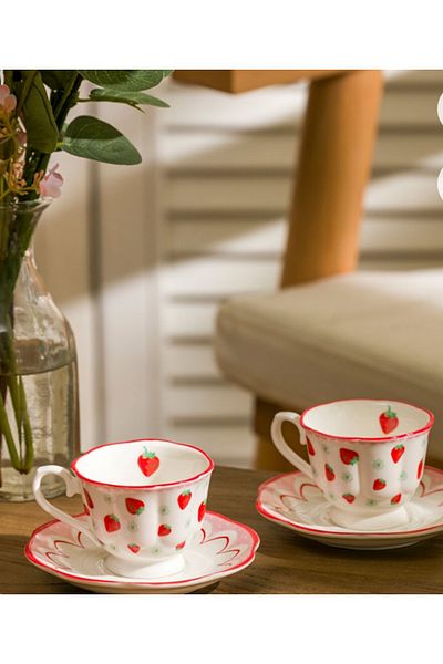 LC Waikiki Lcw Home Red Strawberry Printed 2-Person Porcelain Coffee Cup Set 90 ml