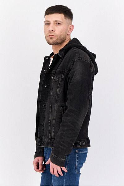 AMERICAN EAGLE جاكيت جينز رجالي مغسول، أسود