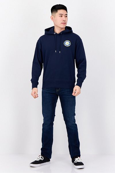 Esprit Men Long Sleeves Embroidered Logo Hooded Sweatshirts, Navy