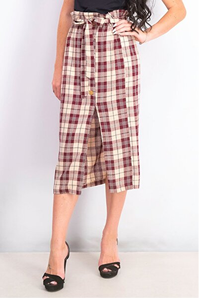 Miss Selfridge تنورة ميدي نسائية مربعة، لون أحمر غامق