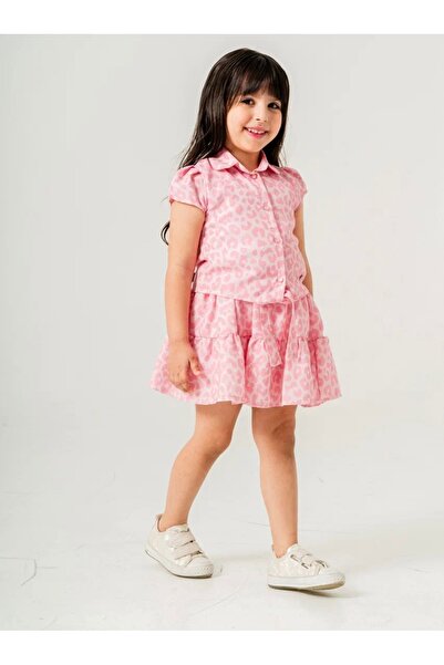 SANTRALBEBE Дівчачий комплект з рожевою сорочкою та спідницею з леопардовим принтом