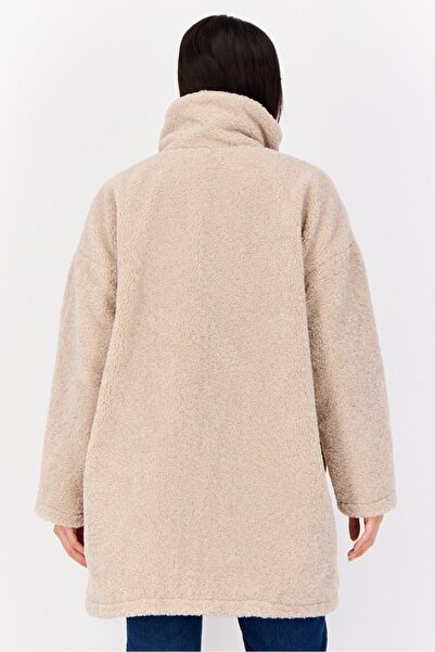 Esprit Women Mock Neck Faux Fur Sherpa Jacket, Beige